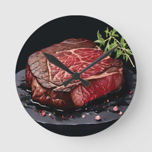 Horloge Ronde Steak de Ribeye Cru en Gros Plan