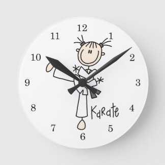 Horloge Ronde Stick Figure Girl Karate T-shirts et cadeaux