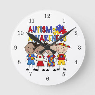 Horloge Ronde Stick Figure Kids Autism Awareness
