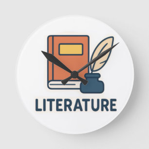 Horloge Ronde Sticker pour sujets de littérature - Livre & Quill