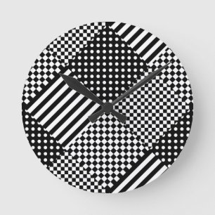 Horloge Ronde Stripes Check Harlequin Pois Conception mixte