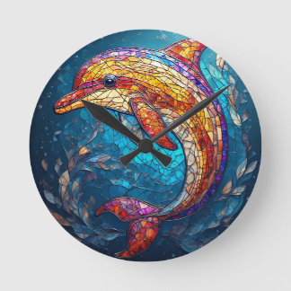 Horloge Ronde Style artistique dauphin en verre de fond complexe