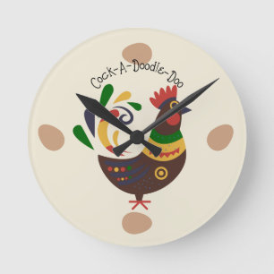 Horloge Ronde Style d'art folklorique "Coq"