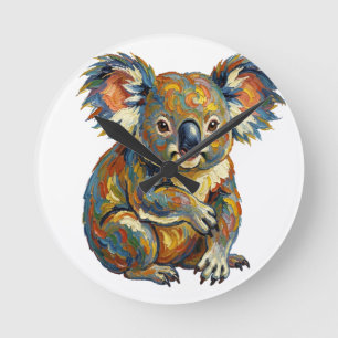Horloge Ronde Style de peinture à l'huile vibrant Koala Impasto