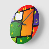 Horloge Ronde Style Mondrian Orange Green Blue Fuzzy Abstrait (Angle)