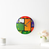Horloge Ronde Style Mondrian Orange Green Blue Fuzzy Abstrait (Maison)