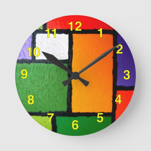 Horloge Ronde Style Mondrian Orange Green Blue Fuzzy Abstrait (Recto)