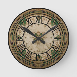 Horloge Ronde Style porcelaine japonaise Floral vert