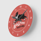 Horloge Ronde Style rétro Boston Terrier Jumping Chien (Angle)
