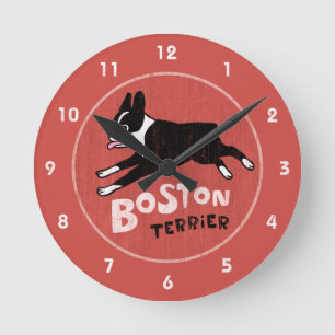 Horloge Ronde Style rétro Boston Terrier Jumping Chien