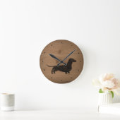 Horloge Ronde Style rustique Dachshund Silhouette (Maison)