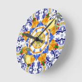 Horloge Ronde style sicilien, citrons, majolica (Angle)