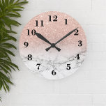 Horloge Ronde Stylish Faux rose rose pink ombre blanc<br><div class="desc">A cool,  trendy and stylish faux rose gold pink ombre paitter on white marble background. You can personalize it by adding your name or monogram</div>