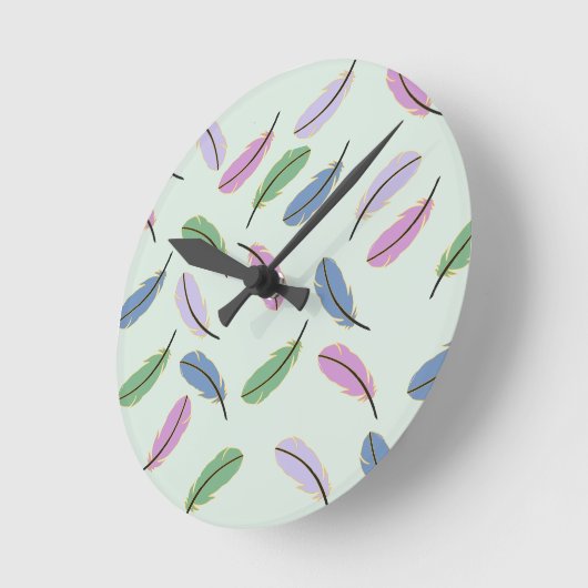 Horloge Ronde Stylish Pastel Feathers Pattern (Angle)