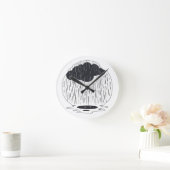 Horloge Ronde Stylized Rain Cloud with Falling Rain and Puddle (Maison)