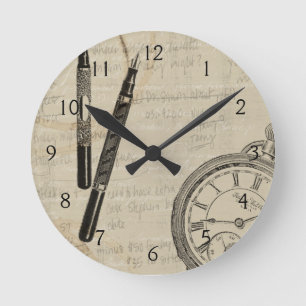 Horloge Ronde Stylos de fontaine et Watchface avec des notes