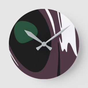 Horloge Ronde Submersion : Noir Abstrait, Blanc, Violet & Vert