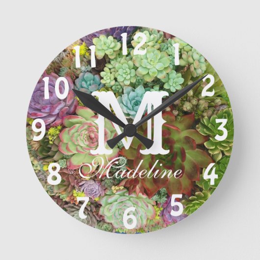 Horloge Ronde Succulents dans le planteur (Recto)