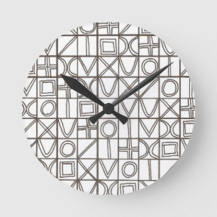 Horloge Ronde Sudoku Deux-Noir et Blanc Géométrique Moderne