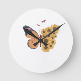 Horloge Ronde Sunflower Wings Timepiece – Butterfly Nature Wall 
