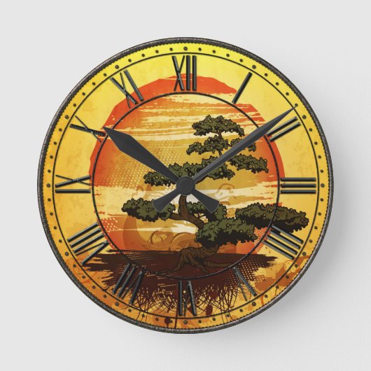 Horloge Ronde Sunset de Bonsai Tree (Recto)