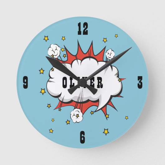 Horloge Ronde Superhero Comic Speech Bubble Boy Name (Recto)