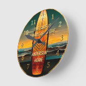 Horloge Ronde Surfing Ocean Family (Angle)