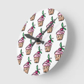 Horloge Ronde Sweet girly pink cupcake cake candy cherry (Angle)