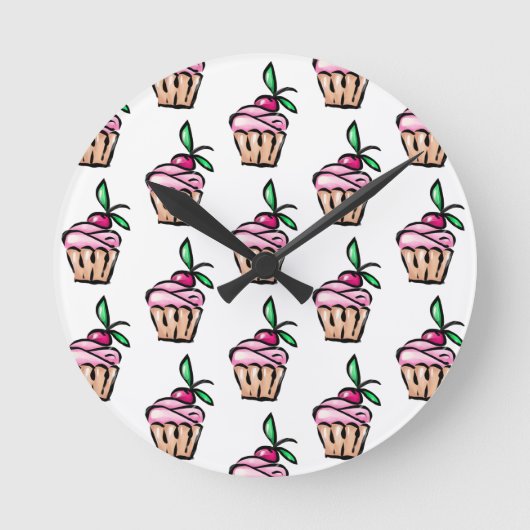 Horloge Ronde Sweet girly pink cupcake cake candy cherry (Recto)