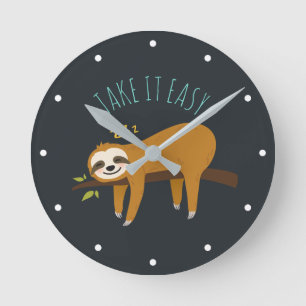 Horloge Ronde Sweet Napping Sloth "Take It Easy"