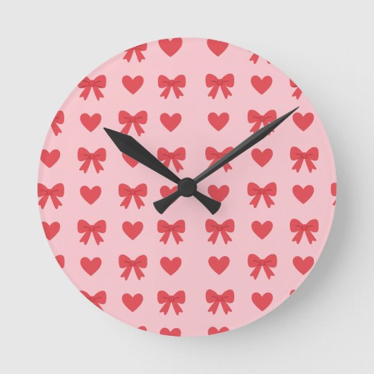 Horloge Ronde Sweet Pink Hearts & Bows Pattern (Recto)