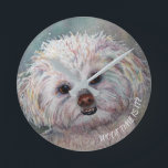 HORLOGE RONDE SWEET WHITE YORKIE<br><div class="desc">A Little Sweetie Mix with cherche un look inquisitif. Painted in multi-pastel colors with bright brown eyes, a cute little brown nose and white teeth poking thru pour. - originally watercolor painted by the designer www.fancifulwatercolors.ca - contact me if you want your dog painted</div>