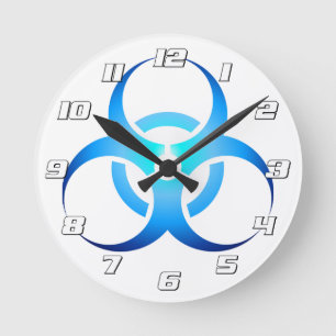 Horloge Ronde Symbole Bio-Risque Bleu avec chiffres
