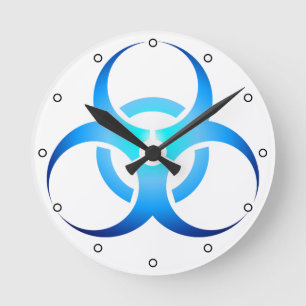 Horloge Ronde Symbole Bio-Risque Bleu avec points