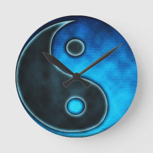 Horloge Ronde Symbole bleu de Yin Yang