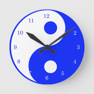 Horloge Ronde Symbole bleu et blanc de Yin Yang
