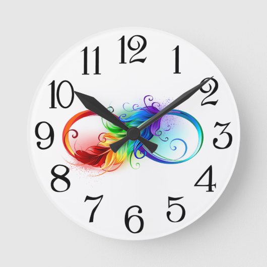 Horloge Ronde Symbole d'infini avec plume arc-en-ciel (Recto)
