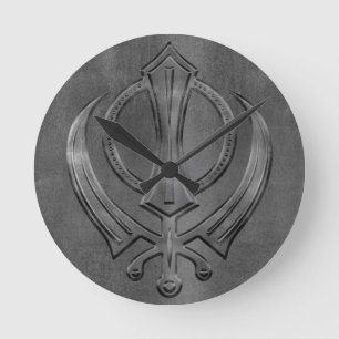 Horloge Ronde Symbole vintage de Khanda d'or en métal