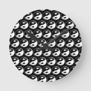 Horloge Ronde Symbole Yin Yang Méditation Zen Yoga Monochromatiq