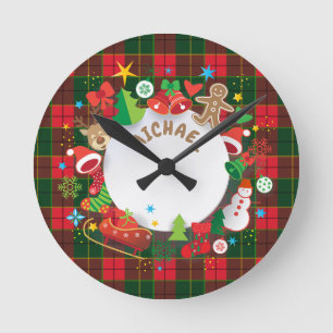 Horloge Ronde Symboles de Noël des Fêtes d'hiver du monogramme