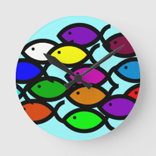 Horloge Ronde Symboles de poisson chrétien - Rainbow School -