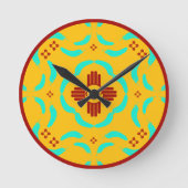Horloge Ronde Symboles Red Zia Nouveau-Mexique Plumes turquoise (Recto)