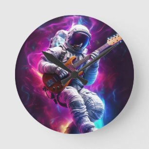 Horloge Ronde Symphonie du vide Astronaute de Neon Cyberpunk