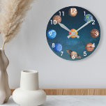 Horloge Ronde Système solaire Planets Space Earth Sun Jupiter<br><div class="desc">This design created though digital art. It may be personalized in the area provide or customizing by choosing the click to customize further option and changing the name, initials or words. Donc, change le texte color and style or delete the text for an image only design. Contact me at colorflowcreations@gmail.com...</div>