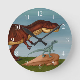 Horloge Ronde T-Rex and Velociraptor