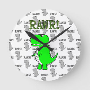 Horloge Ronde T-Rex mignon et en colère avec Motif noir et blanc