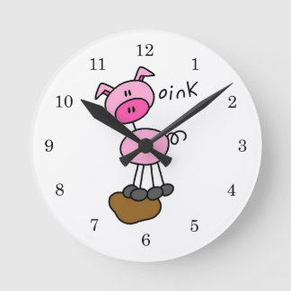 Horloge Ronde T-shirts et cadeaux pour cochon Figure Stick