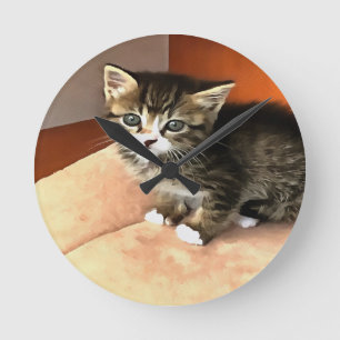 Horloge Ronde Tabby Cat Kitten Portrait pour animaux
