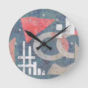 Horloge Ronde Tableau Abstrait vintage vieux corail bleu géomé