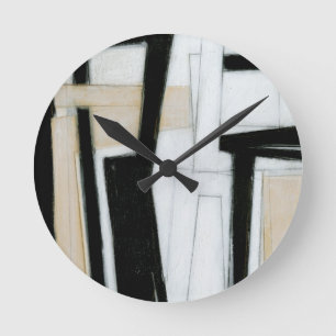 Horloge Ronde Tableau noir et blanc Abstrait